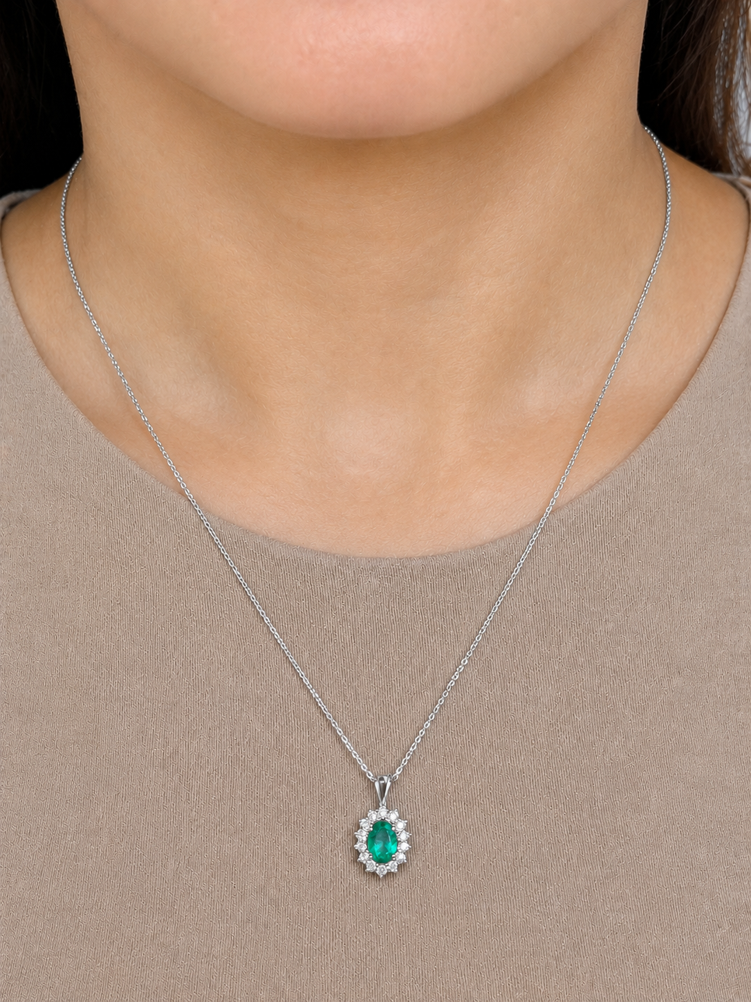 Ivy Emerald Halo Pendant Necklace