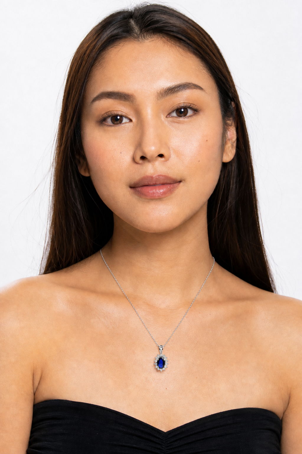Diana Sapphire Halo Pendant Necklace