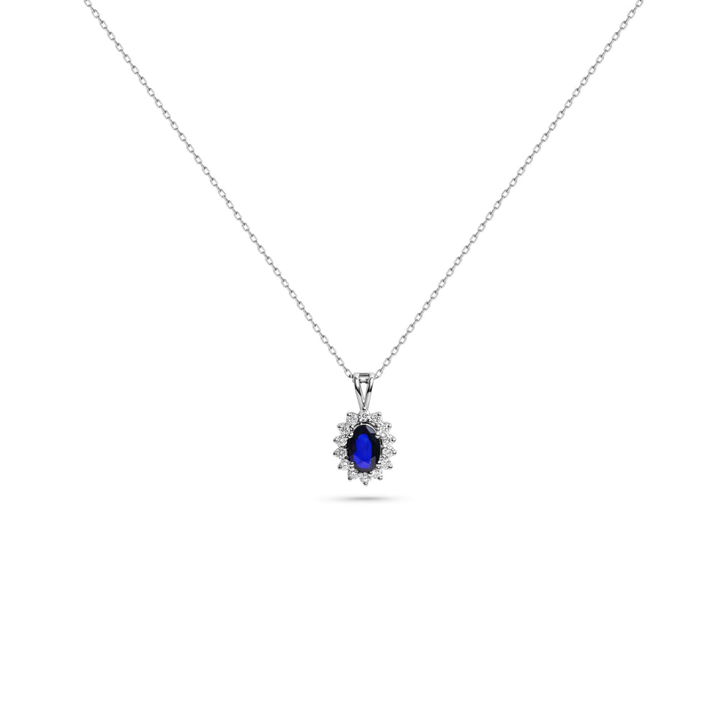 Diana Sapphire Halo Pendant Necklace