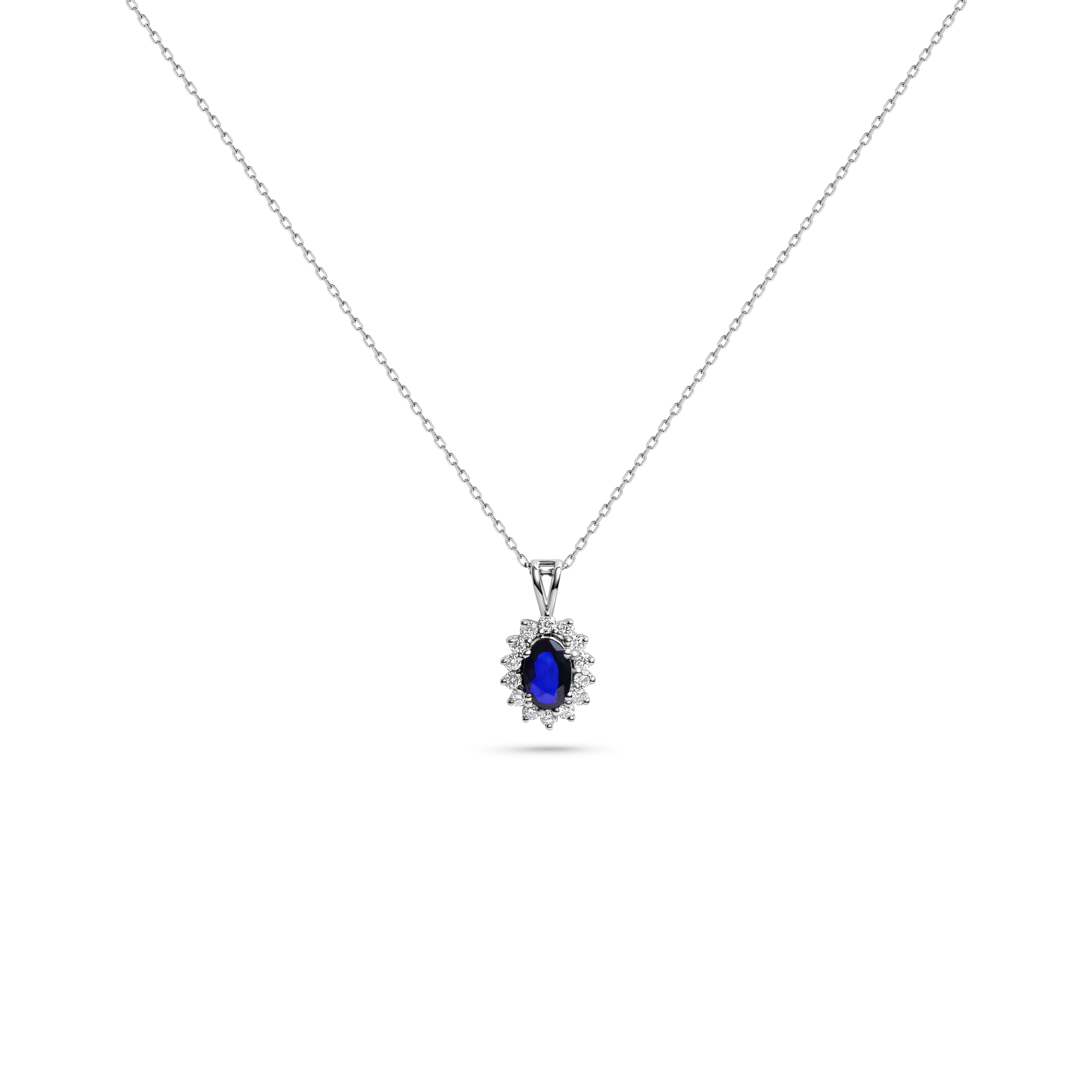 Diana Sapphire Halo Pendant Necklace