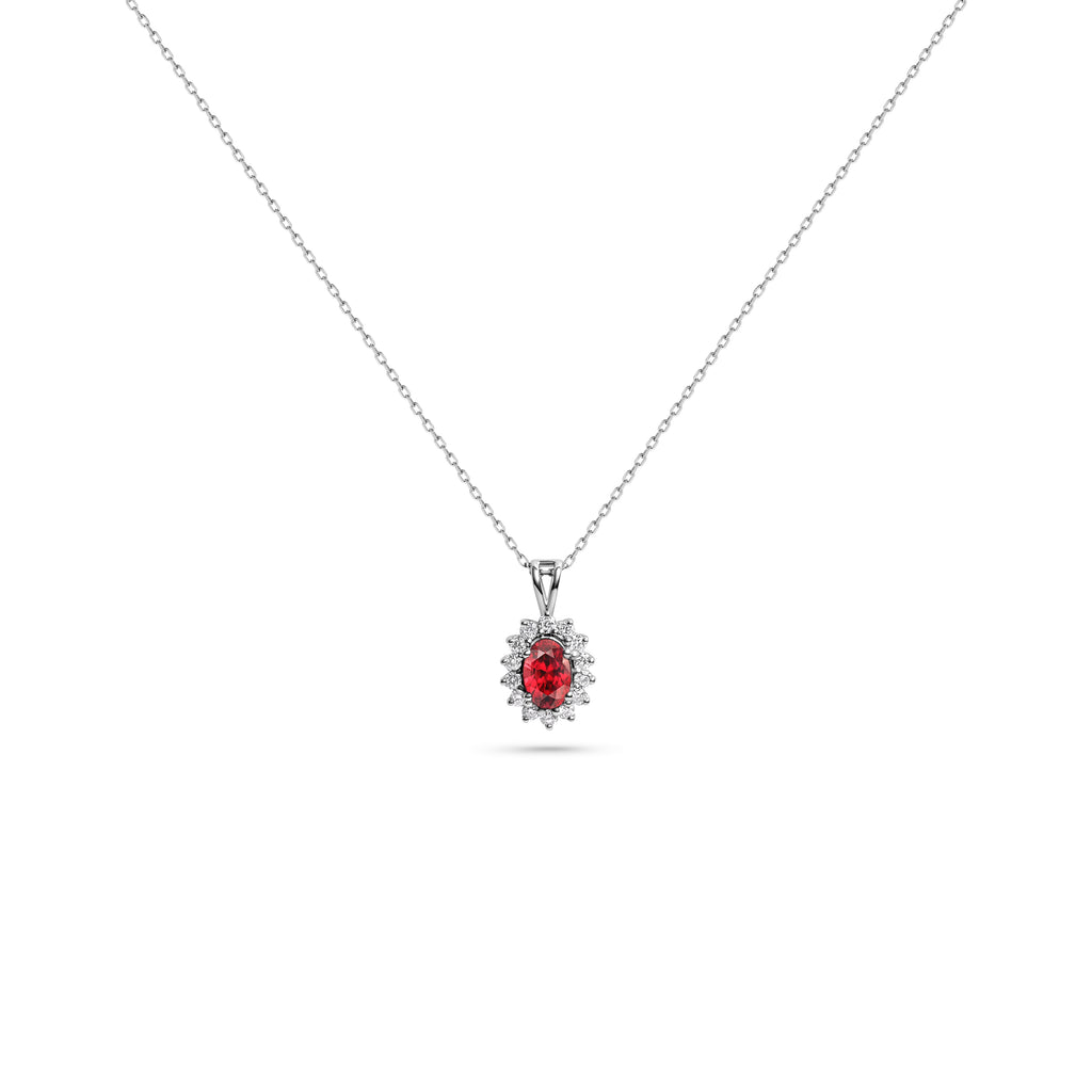 Scarlet Ruby Halo Pendant Necklace