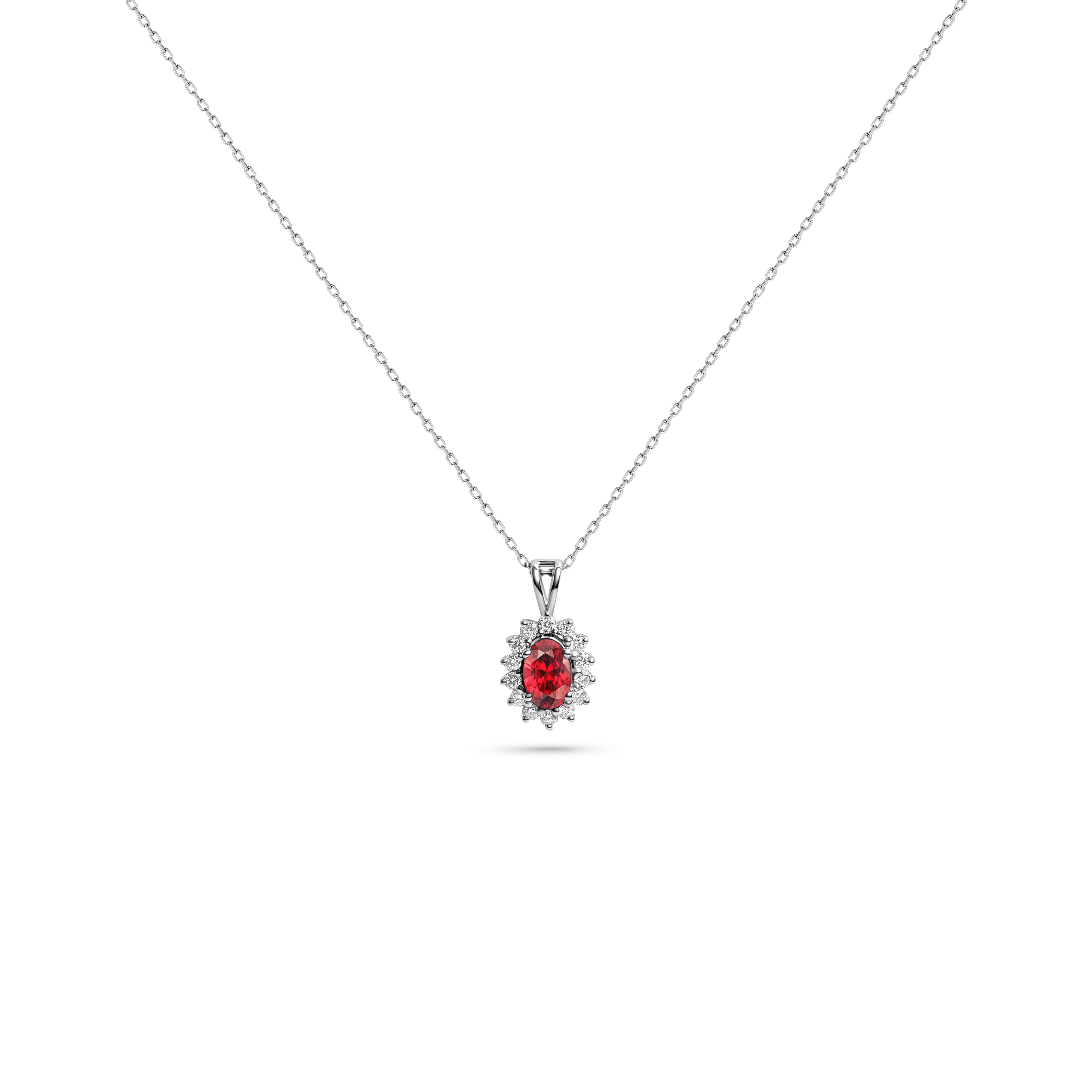 Scarlet Ruby Halo Pendant Necklace