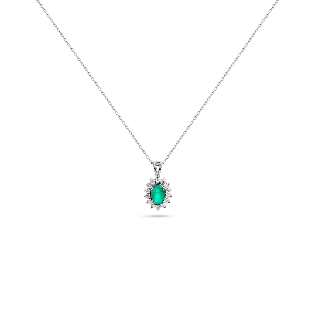 Ivy Emerald Halo Pendant Necklace