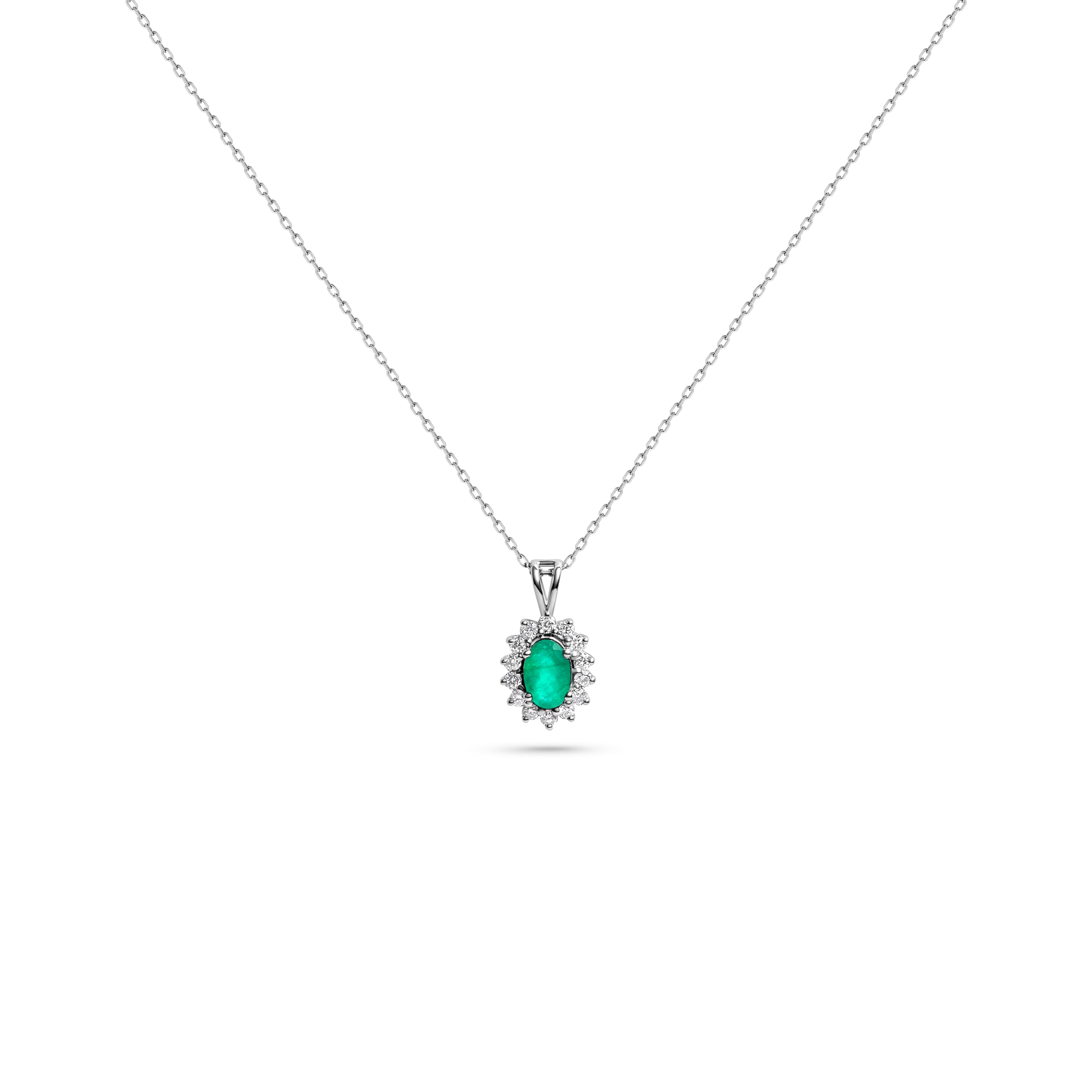 Ivy Emerald Halo Pendant Necklace