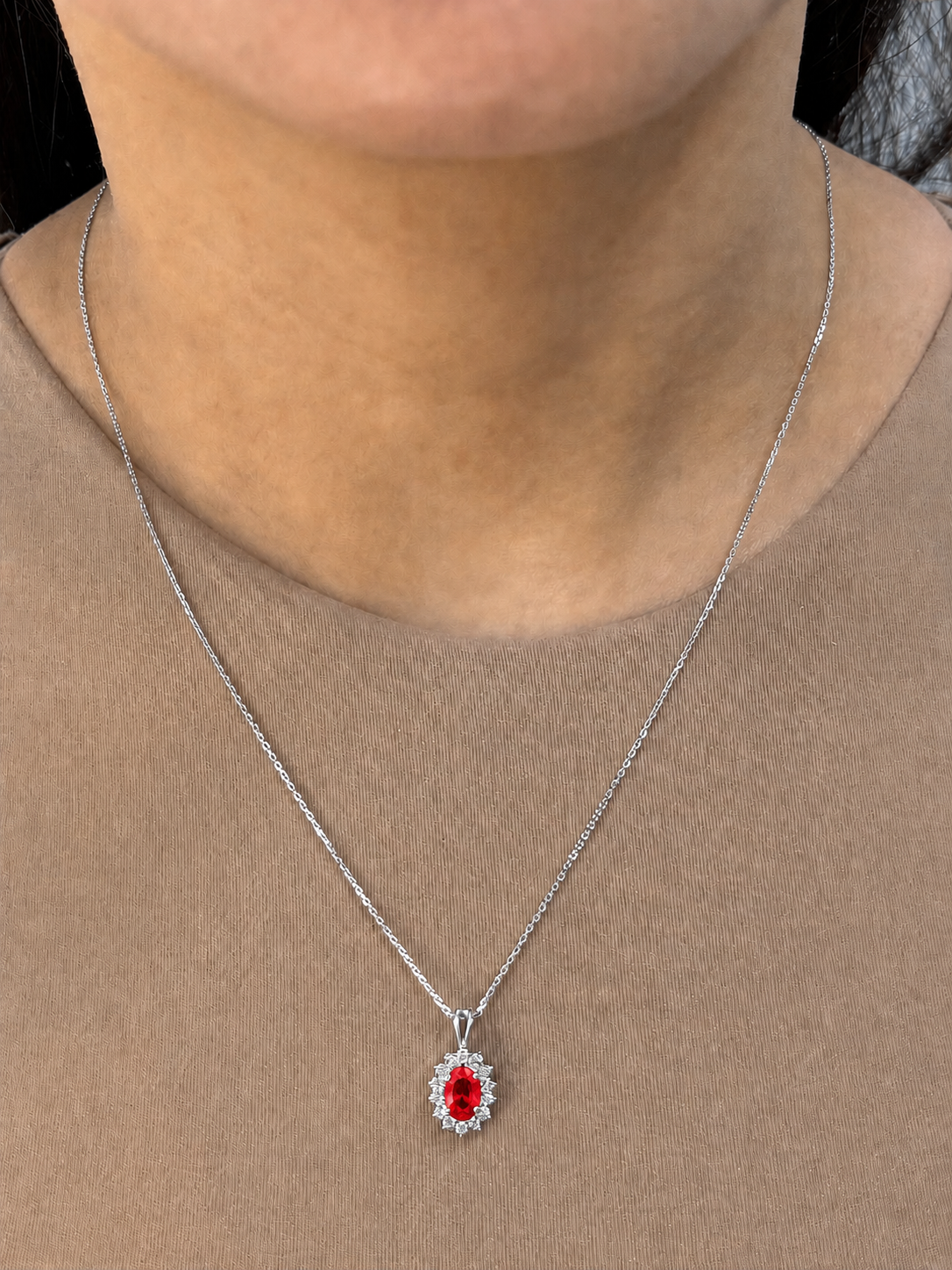 Scarlet Ruby Halo Pendant Necklace