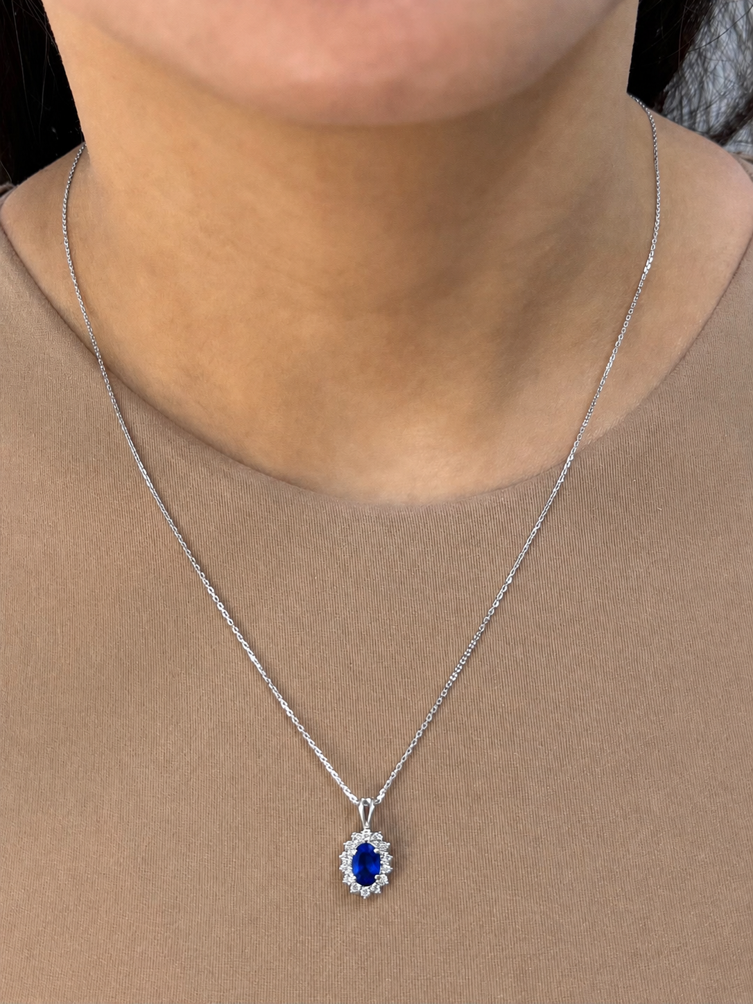 Diana Sapphire Halo Pendant Necklace